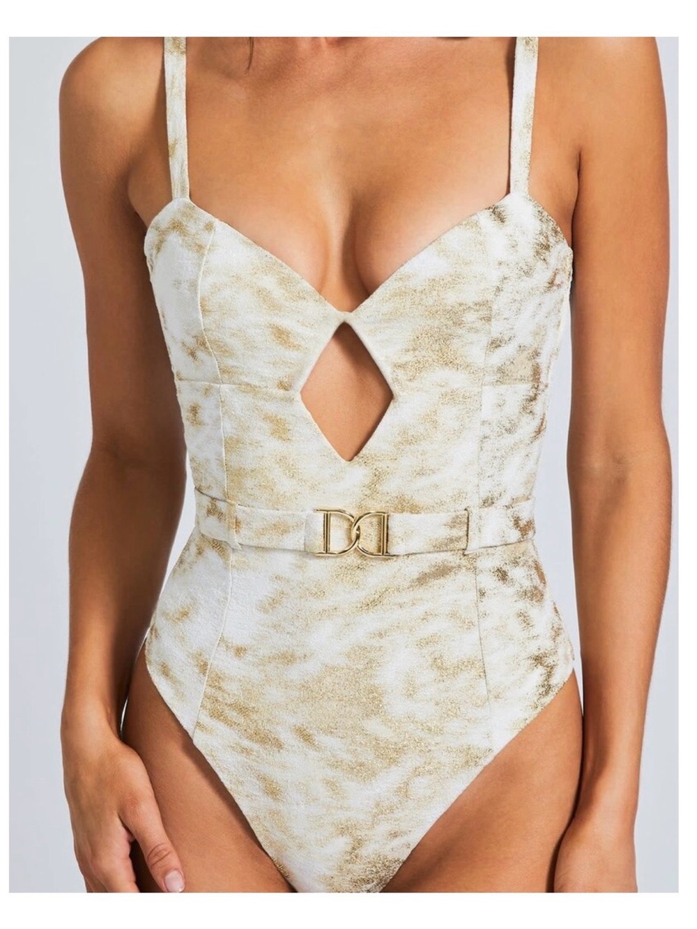 Devon Windsor White and Gold One-Piece Swimsuit with Belt